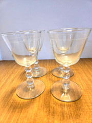 Libbey Rock Sharpe Lined Crystal Knob Hill Clear Liquor Cocktail Glass Set (4)