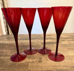 Vintage Ruby Red Art Glass Wine Goblet Long Stem 8.5” 7 oz Replacement 7 Avail