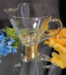 Late Mid-Century Hand Blown Glass Martini Pitcher Gold Tone Base