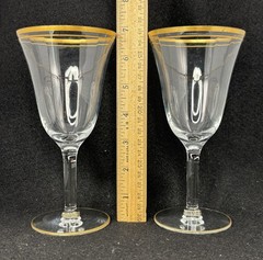 Vintage Tiffin Rims of Gold Crystal Water Goblets 6.8in Discontinued Set of 6