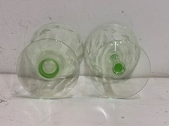 Vintage Pair of Green Uranium Glass Juice Tumbler and Stemmed Glass