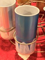 Retro Vintage 60-70s Aluminum/Ceramic MCM 8 Piece Tumbler Set w/Carrier Ex Cond