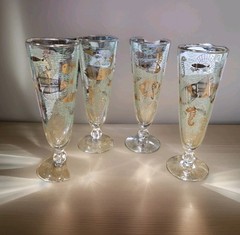 4 Libby Marine Life Pilsner Glasses 22k Gold
