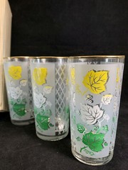 Original Box Libbey Party Time 6 Piece New York Trio Pattern Yellow Green White