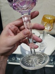 3 Wine Glasses Hocks Goblets Amber, Purple. & Red Cut to clear Crystal Buzzstars