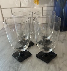 Set Of 4 Fostoria 4020 Ebony Black Base 5 5/8” 13oz Tumblers Glasses Art Deco