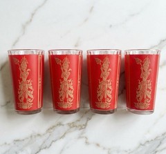 Set Of 4 Vintage Culver Glasses Red And Gold Trim Thai Goddess 5.5 Inches