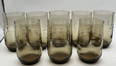Vintage Set Of 8 MCM Brown Etched Juice Glasses 1960’s 1970’s 4”