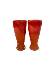 4 Art Glass Tall Beer Pub Style Glasses Ocean orange & red Swirl 7.5″