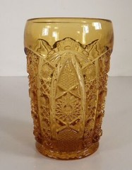 Imperial DAISY AND BUTTON Amber Glass Tumbler (s) LOT OF 4 Star Cane