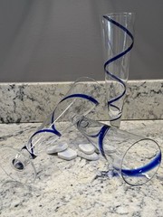 3 Pier 1 Imports Cobalt Blue Swirline Hand Blown Footed Pilsner Beer Glasses