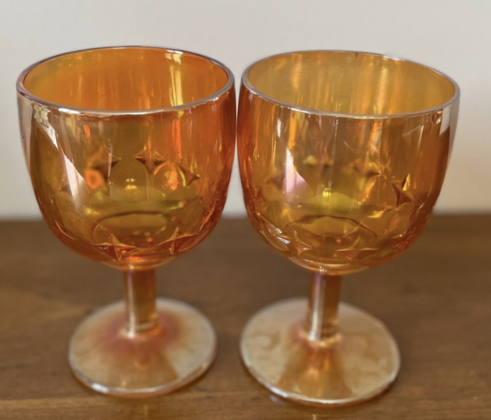 Orange Carnival Glass Goblets Two-Piece Set Decorative Drinkware