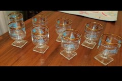 (8) Footed Libbey Southern Comfort Rocks Glasses Vintage Steamboat 22kt Gold