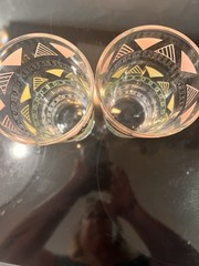 mcm geometric glasses, Pink, Yellow, Green Set Of 2 , 7” Tall