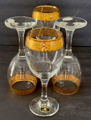 Gold Encrusted Wine Glasses Cristalleria Fratelli Fumo Crystal Set 4 Italy 24k