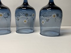 LRS-10 Smoke Blue, White,Yellow Floral Water Goblets By Libbey Glass Co,Set Of 4
