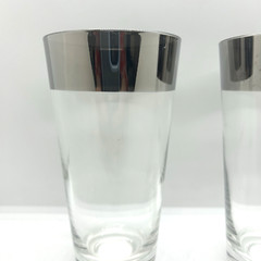 Vtg MCM DOROTHY THORPE 12 Oz. 5-7/8″ Silver Band Rim Highball Glasses – Set of 2