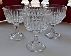 4 ~ Coupe Champagne American Brilliant Cut Crystal Polygon Stem 5.25″ VTG