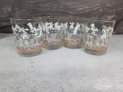 VTG MCM Cera The Forehand Tennis Double Old Fashioned Rocks Glasses Set of 4 EUC