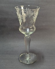 Vintage Tulip Shape Floral Clear Cordial Absinthe Glass Etched Partial Flowers