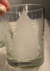 Georges Briard Frosted Etched Pine Tree Double Old Fashion Glasses Set Of 4 VTG