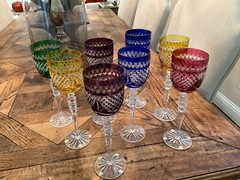8 Ajka Multicolor Crystal Cut Wine Glasses