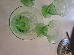 x4 Vtg Fostoria Vesper Green H2F Fruit / Oyster Glowing Glass 3 Chipped Free Shp
