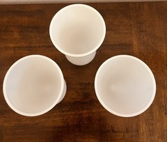 3 HAZEL ATLAS MODERNTONE PLATONITE WHITE 5 OZ FOOTED CONE SHAPE TUMBLERS