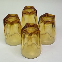 Hazel Atlas Gothic Amber Glass Paneled Glass Set Of 4 Retro Barware