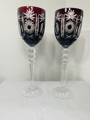 Deep Ruby RED Wine Stems Pair Crystal Karl Klokotschnik Zwiesel Germany 9.75in