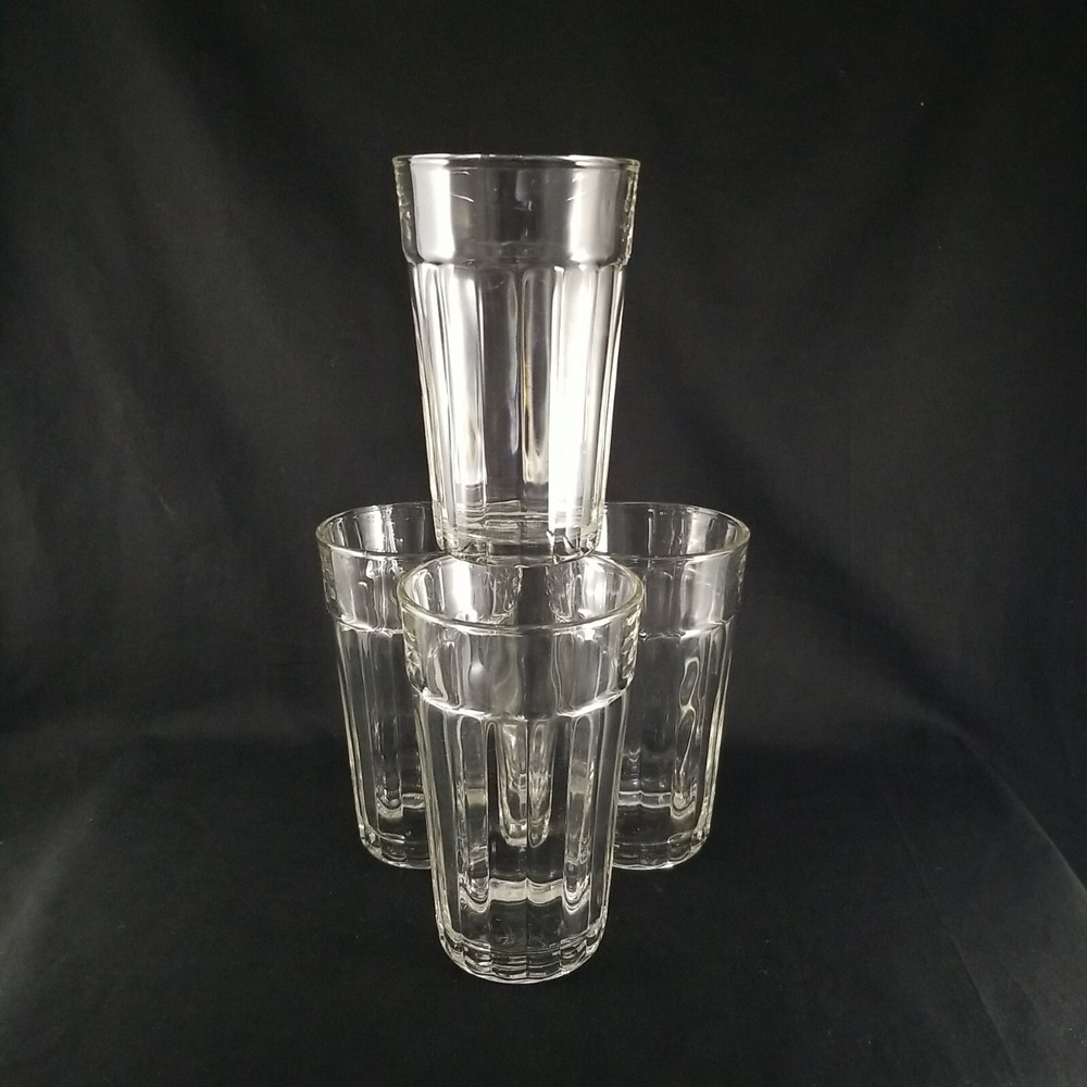Vintage Clear Panel Optic Beveled Juice Glasses 5″ Tall Set of 4