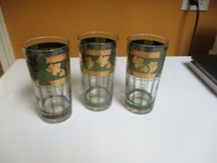 3- Vintage Cera Golden Grapes Green & Gold trim Grape Pattern High Ball glasses
