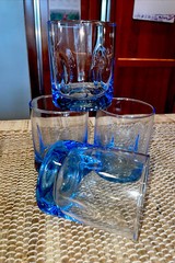CONTEMPORARY BLUE THUMBPRINT DIMPLE ROCKS GLASSES SET OF 4