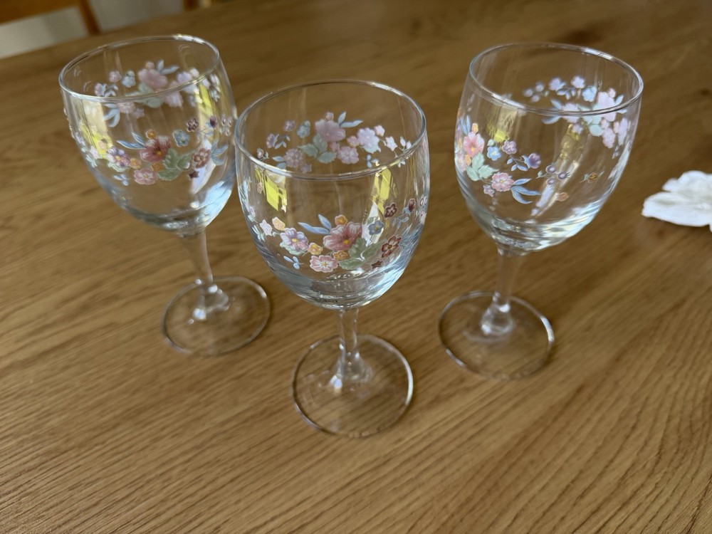 Vintage French Floral Wine Glasses Set of 3