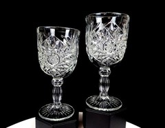Libbey Glass Company Hobstar Pattern Ribbed Stem 2 Pc 7.25″ Water Goblets 2001-