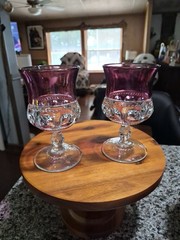 Set Of 2 VTG Tiffin Franciscan Pink Kings Crown Thumbprint Wine Goblets, 5.75″