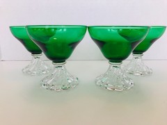Vintage Anchor Hocking Glass Forest Green Berwick Boopie Bubble Sherbet Glasses