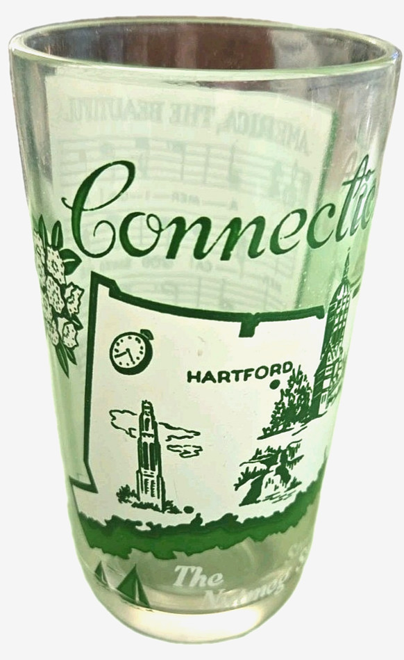 Vintage Hazel Atlas Souvenir State Song on Clear Glass – 5” Tall – Connecticut