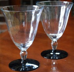 Vintage Set 6 Weston OPTIC PANEL w BLACK FOOT WATER GOBLET GLASSES Hand Blown