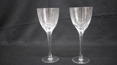 6 Vintage Oneida OMNI Crystal 8 1/8″ Wine Glasses Vertical Etched Lines: MINT