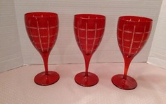 Red Cut Crystal Goblet Wine Glasses Set of 3 8″