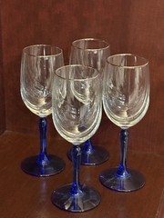 Lenox Cobalt Blue Stem Wine Glasses Goblets 8” Swag Drape Gold Rim 8 oz set of 4