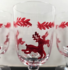 6 Dansk Nordic Knits Red 12 Oz Goblet Set Vintage Reindeer Christmas Crystal Lot