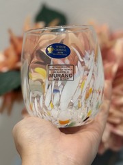 Murano White Cristal White Confetti Stemless Glass Wine Tumbler Set- 4
