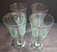 4 Vintage Libbey Sirrus Spanish Green Water Goblets Ribbed Design/Spool Stems