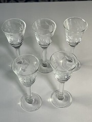 Vintage Aperitif Stemmed Glass sherry cordial glass gray cut floral pattern 3oz