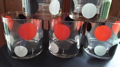 Set Of 6 Morgan MCM Polka-dot Lowball Glasses Red Black White Polka-dots