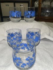 Set Of 5 Greenbrier Royal Norfolk Blue Trailing Floral Stemless Glass 14.0 oz