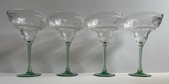 4 Vnt Cristal D’Arques-Durand Green Stem Sombrero Margarita Glasses 1990s France