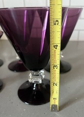 2 Bryce Purple Amethyst 5 3/8″ Crystal Water Goblets Wilmington Cube Stem Glass